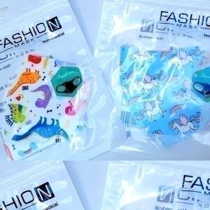 Kids Fashion Face Mask Coverings- White/Blue